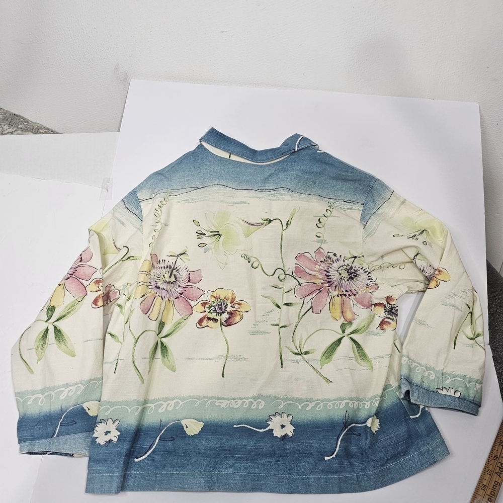 TOUCH BLUE-Floral Print Women's Jacket - Blue and White - Picture 7 of 12